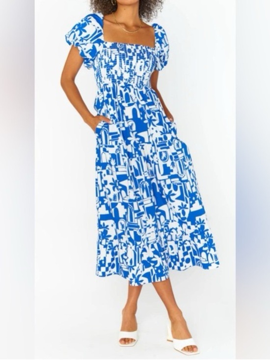 Show Me Your MuMu Dresses & Skirts - Show Me Your MuMu Blue & White Printed Smocked Midi Dress